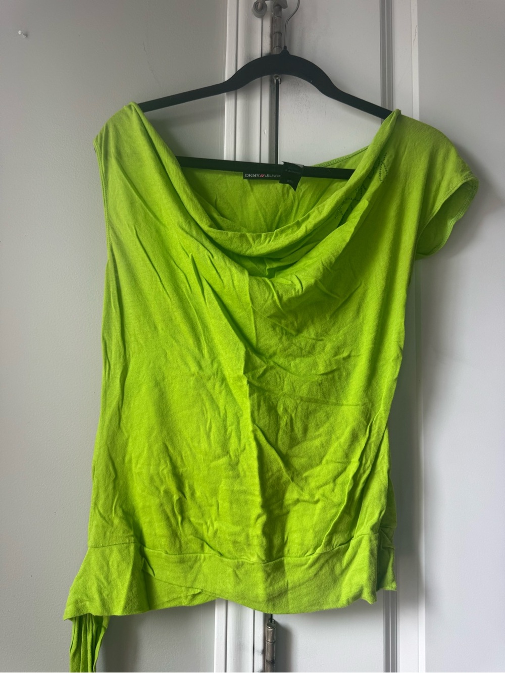 Y2K DKNY Neon green medium top blouse with embellished gems